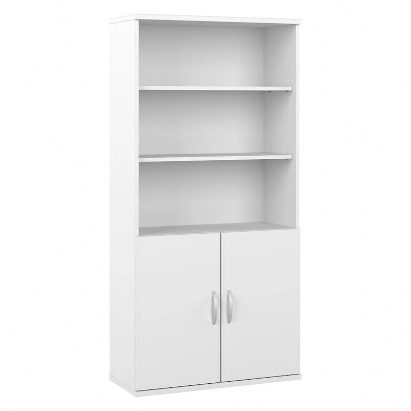 Estantería alta de 5 estantes con puertas – Gris platino / Nogal moderno / Gris tormenta / Nogal negro / Blanco