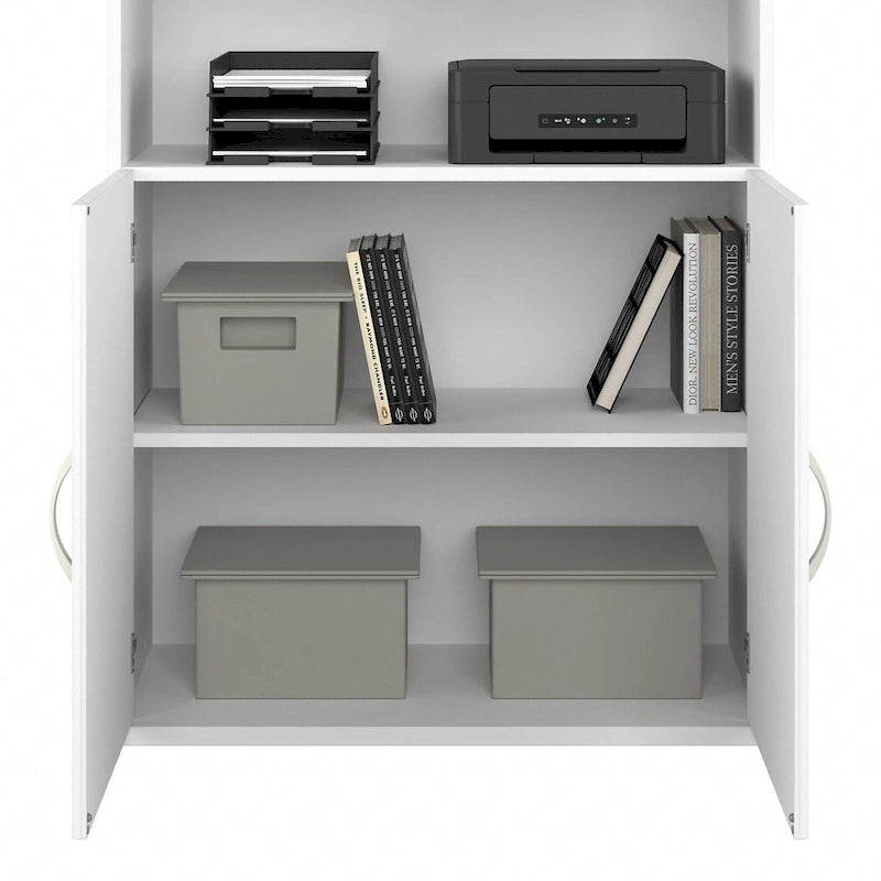 Estantería alta de 5 estantes con puertas – Gris platino / Nogal moderno / Gris tormenta / Nogal negro / Blanco