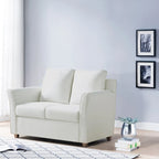 Sofá biplaza con brazos acampanados de color gris oscuro, azul royal, crema y marrón, de 2 asientos