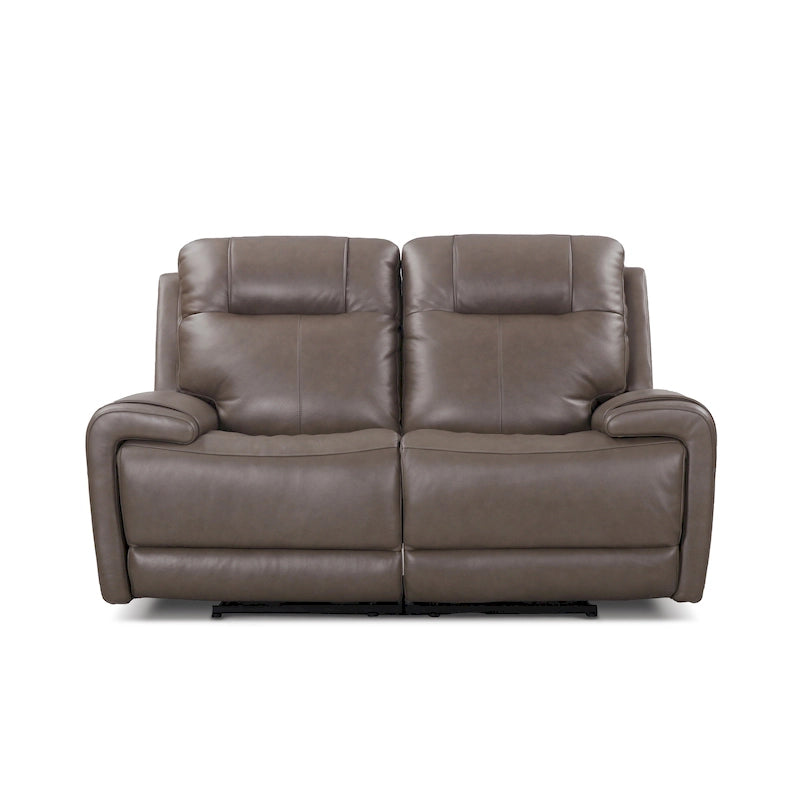 Sofá de dos plazas reclinable eléctrico de cuero de grano superior color carbón/marrón claro
