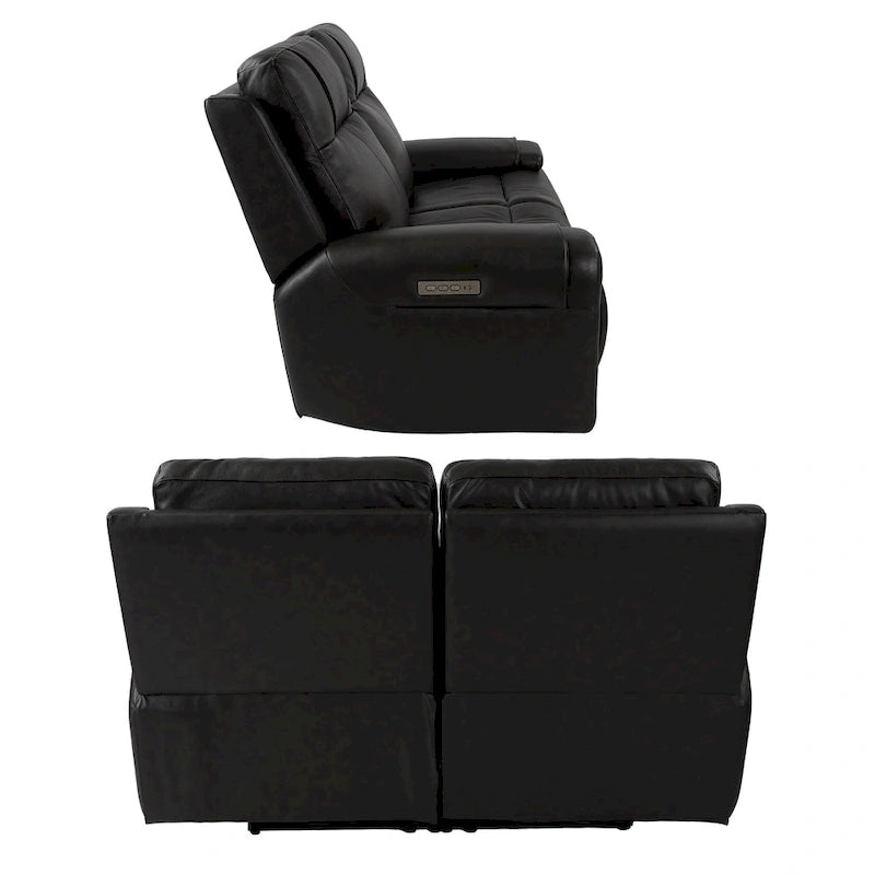 Sofá de dos plazas reclinable eléctrico de cuero de grano superior color carbón/marrón claro