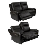 Sofá de dos plazas reclinable eléctrico de cuero de grano superior color carbón/marrón claro