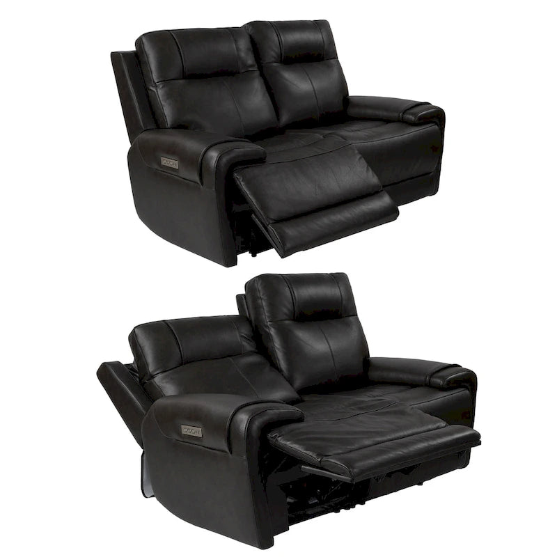 Sofá de dos plazas reclinable eléctrico de cuero de grano superior color carbón/marrón claro