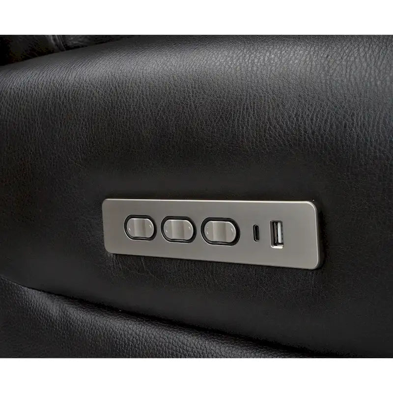 Sofá de dos plazas reclinable eléctrico de cuero de grano superior color carbón/marrón claro