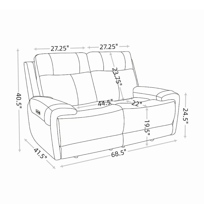 Sofá de dos plazas reclinable eléctrico de cuero de grano superior color carbón/marrón claro