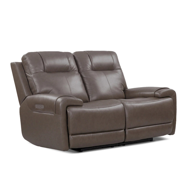 Sofá de dos plazas reclinable eléctrico de cuero de grano superior color carbón/marrón claro
