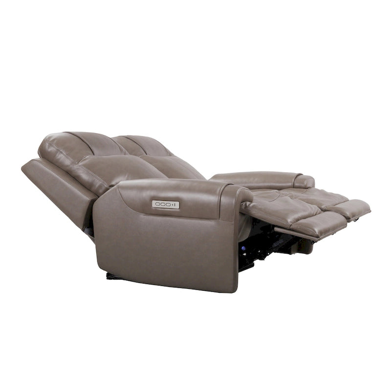 Sofá de dos plazas reclinable eléctrico de cuero de grano superior color carbón/marrón claro