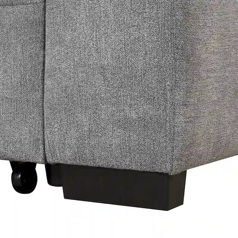 Sofá cama esquinero beige/gris con otomana de almacenamiento, 2 plazas