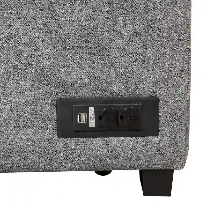 Sofá cama esquinero beige/gris con otomana de almacenamiento, 2 plazas