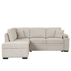 Sofá cama esquinero beige/gris con otomana de almacenamiento, 2 plazas