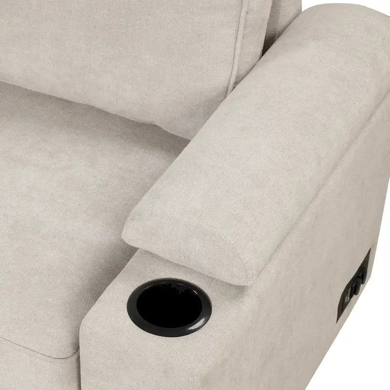 Sofá cama esquinero beige/gris con otomana de almacenamiento, 2 plazas