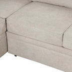 Sofá cama esquinero beige/gris con otomana de almacenamiento, 2 plazas