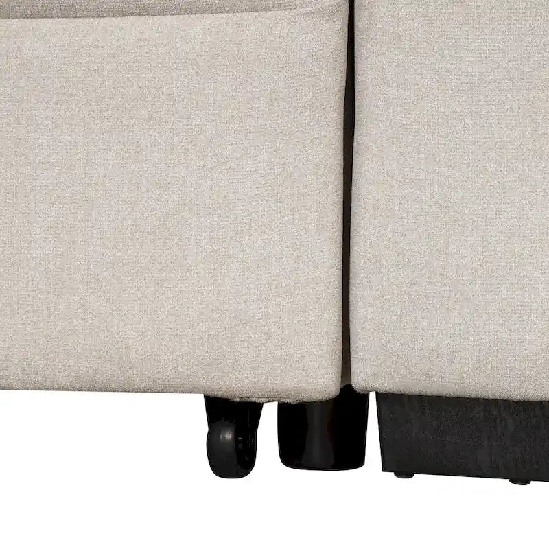 Sofá cama esquinero beige/gris con otomana de almacenamiento, 2 plazas