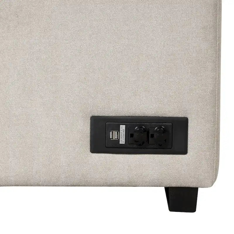 Sofá cama esquinero beige/gris con otomana de almacenamiento, 2 plazas