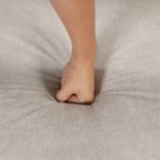 Sofá cama esquinero beige/gris con otomana de almacenamiento, 2 plazas