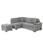 Sofá cama esquinero beige/gris con otomana de almacenamiento, 2 plazas