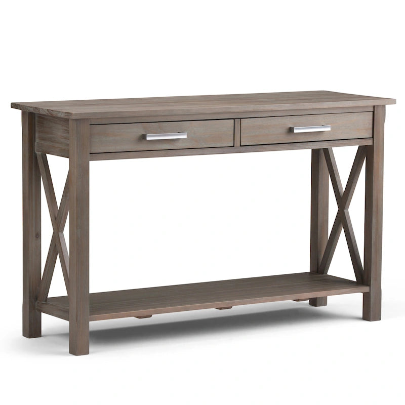 Consola de madera maciza gris/marrón/blanco/negro – Estilo contemporáneo, 2 cajones