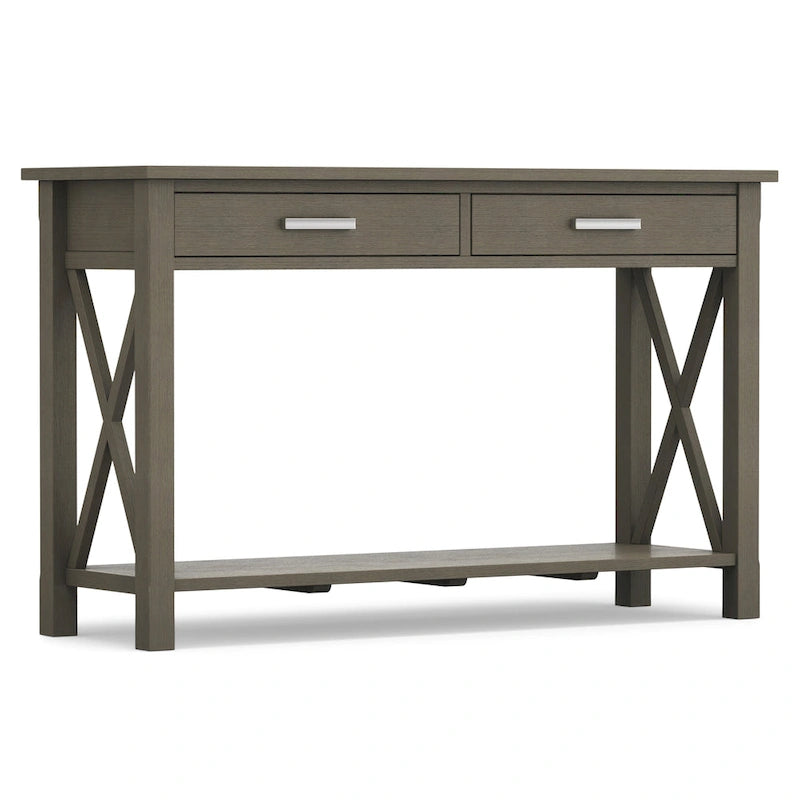 Consola de madera maciza gris/marrón/blanco/negro – Estilo contemporáneo, 2 cajones