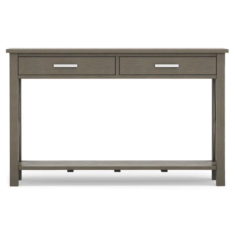 Consola de madera maciza gris/marrón/blanco/negro – Estilo contemporáneo, 2 cajones