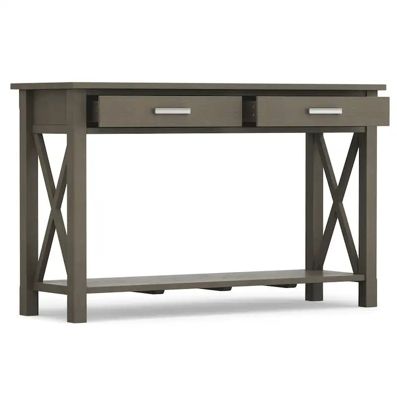 Consola de madera maciza gris/marrón/blanco/negro – Estilo contemporáneo, 2 cajones