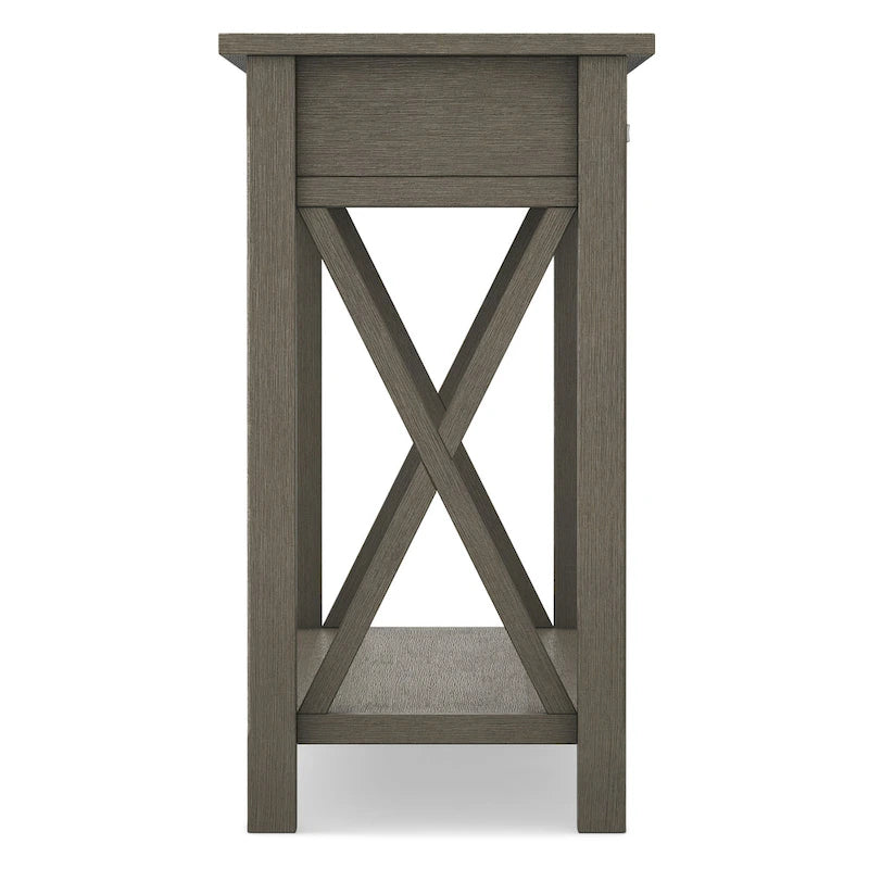 Consola de madera maciza gris/marrón/blanco/negro – Estilo contemporáneo, 2 cajones