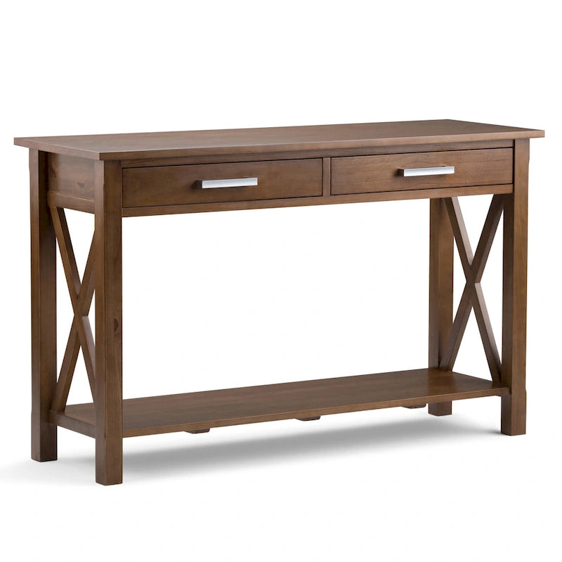 Consola de madera maciza gris/marrón/blanco/negro – Estilo contemporáneo, 2 cajones