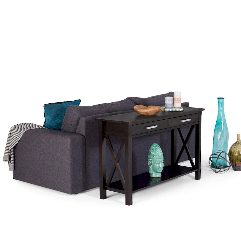 Consola de madera maciza gris/marrón/blanco/negro – Estilo contemporáneo, 2 cajones