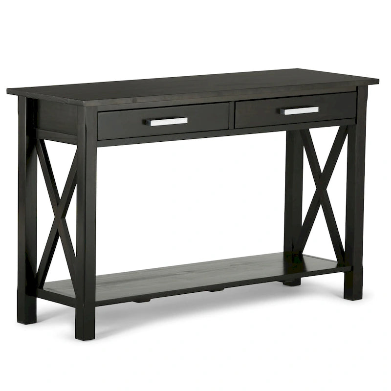 Consola de madera maciza gris/marrón/blanco/negro – Estilo contemporáneo, 2 cajones