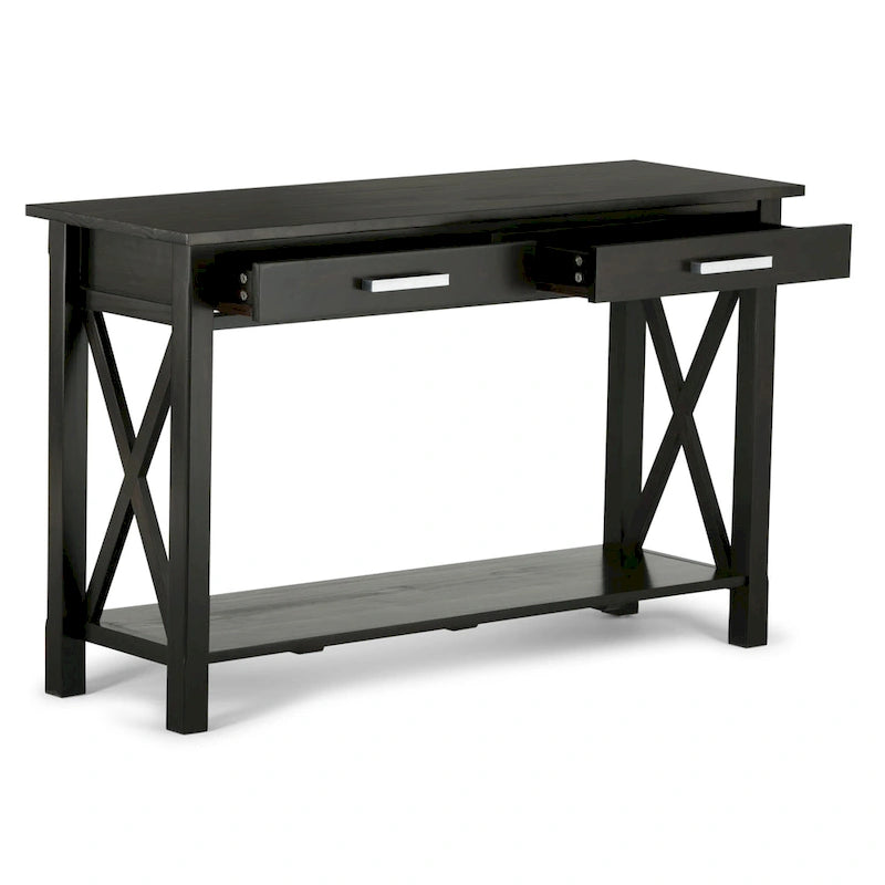 Consola de madera maciza gris/marrón/blanco/negro – Estilo contemporáneo, 2 cajones