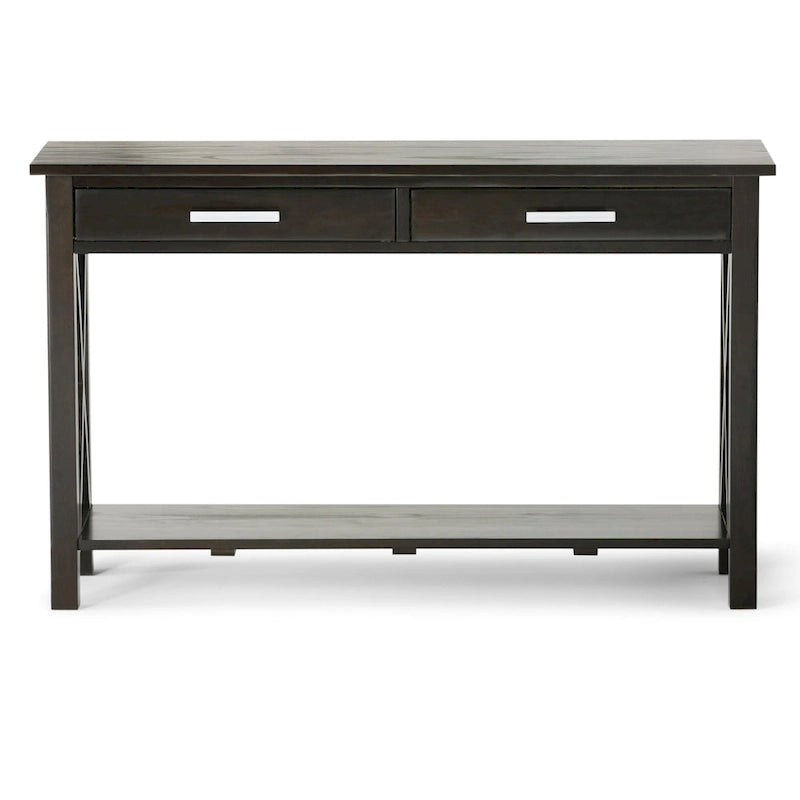 Consola de madera maciza gris/marrón/blanco/negro – Estilo contemporáneo, 2 cajones