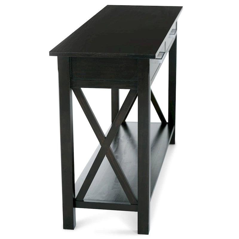 Consola de madera maciza gris/marrón/blanco/negro – Estilo contemporáneo, 2 cajones
