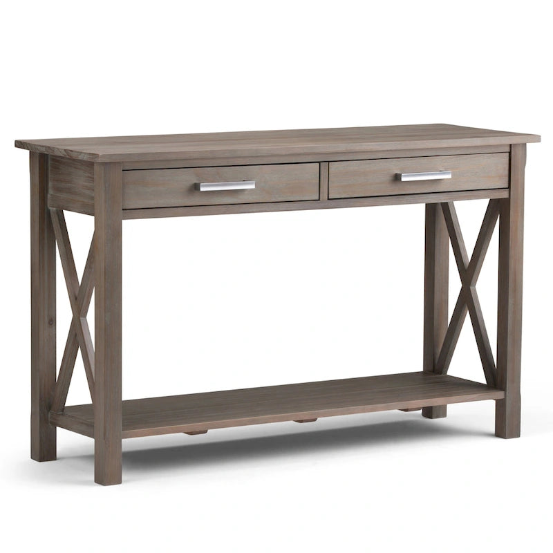 Consola de madera maciza gris/marrón/blanco/negro – Estilo contemporáneo, 2 cajones