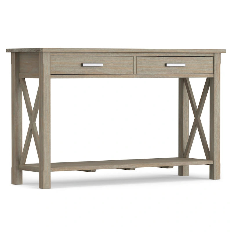 Consola de madera maciza gris/marrón/blanco/negro – Estilo contemporáneo, 2 cajones