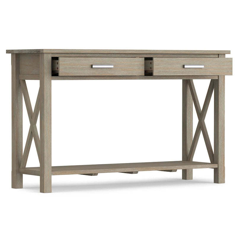 Consola de madera maciza gris/marrón/blanco/negro – Estilo contemporáneo, 2 cajones