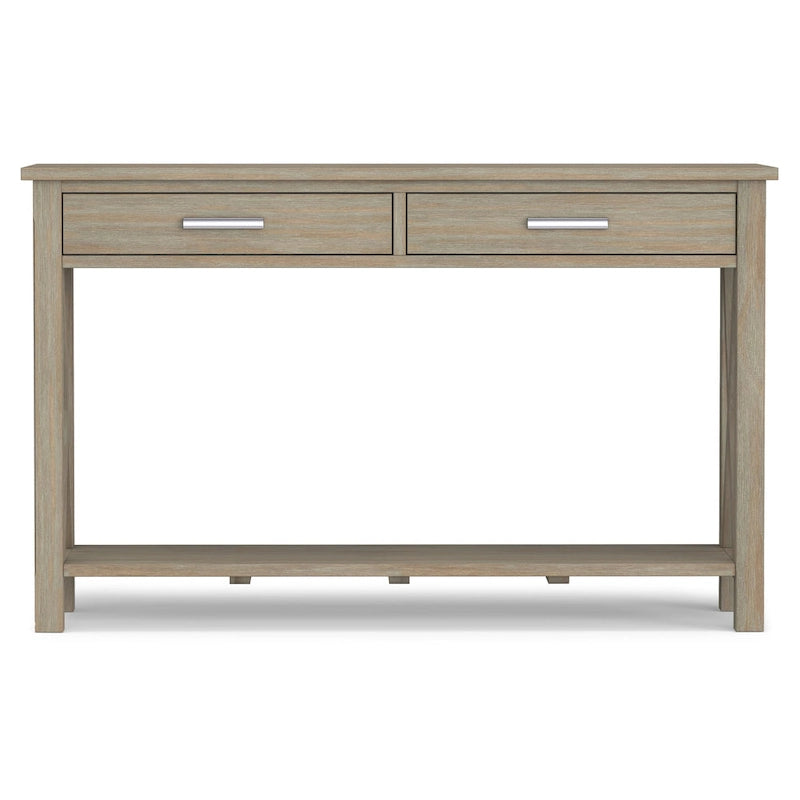 Consola de madera maciza gris/marrón/blanco/negro – Estilo contemporáneo, 2 cajones