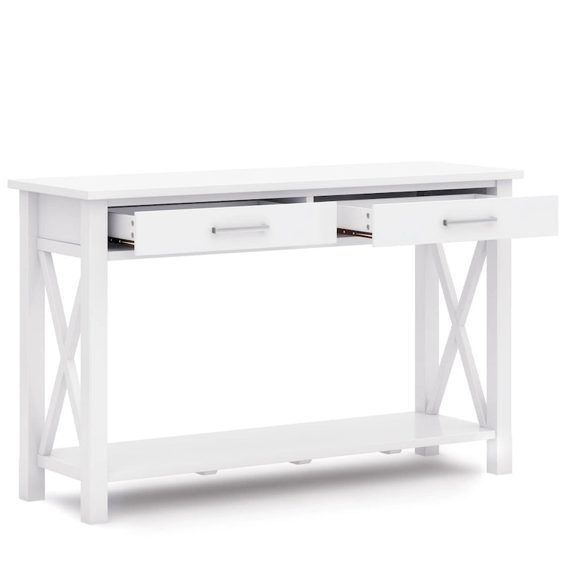 Consola de madera maciza gris/marrón/blanco/negro – Estilo contemporáneo, 2 cajones