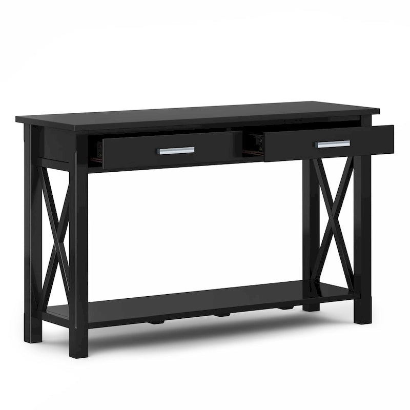 Consola de madera maciza gris/marrón/blanco/negro – Estilo contemporáneo, 2 cajones
