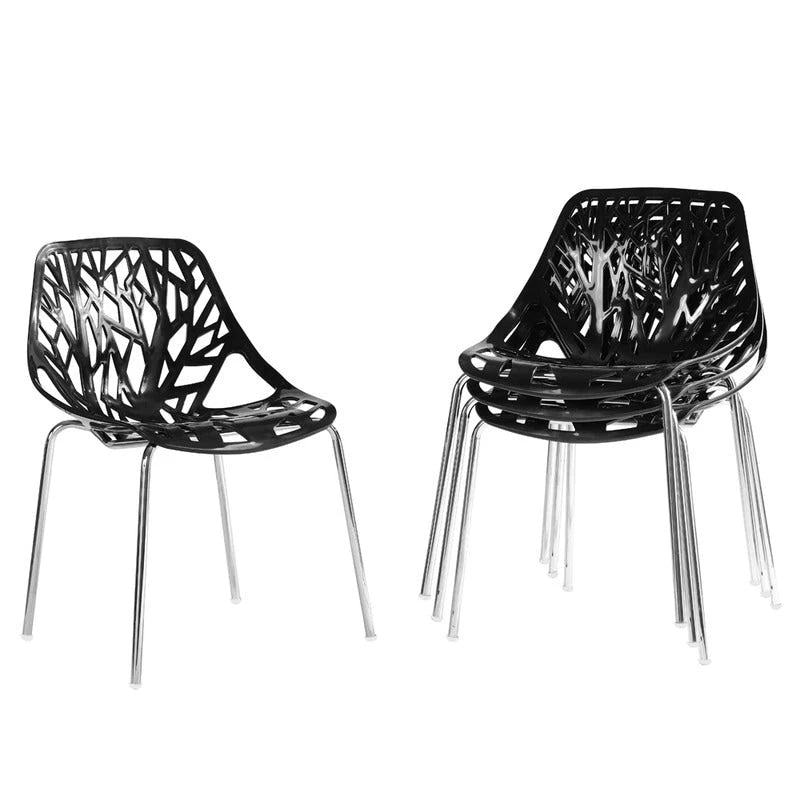 Sillas de comedor estilo nido de pájaro negras, plástico PP y patas cromadas, juego de 4
