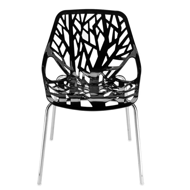 Sillas de comedor estilo nido de pájaro negras, plástico PP y patas cromadas, juego de 4