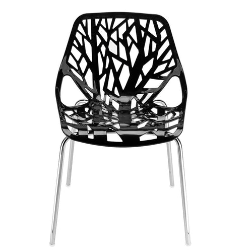 Sillas de comedor estilo nido de pájaro negras, plástico PP y patas cromadas, juego de 4
