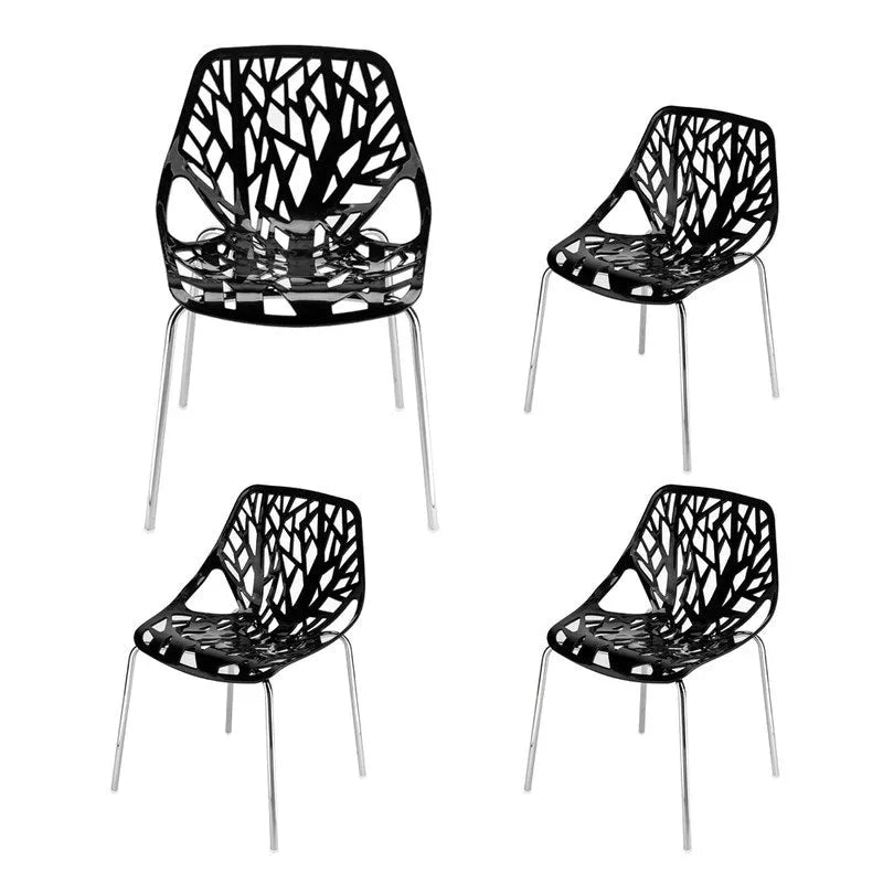 Sillas de comedor estilo nido de pájaro negras, plástico PP y patas cromadas, juego de 4