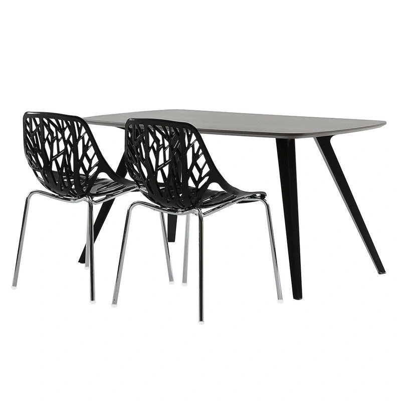 Sillas de comedor estilo nido de pájaro negras, plástico PP y patas cromadas, juego de 4
