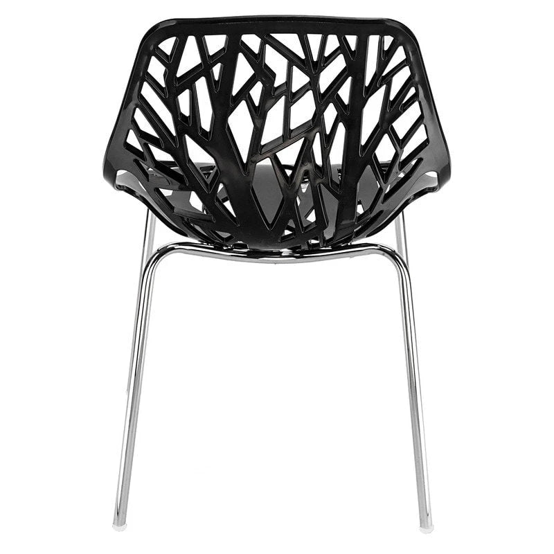 Sillas de comedor estilo nido de pájaro negras, plástico PP y patas cromadas, juego de 4