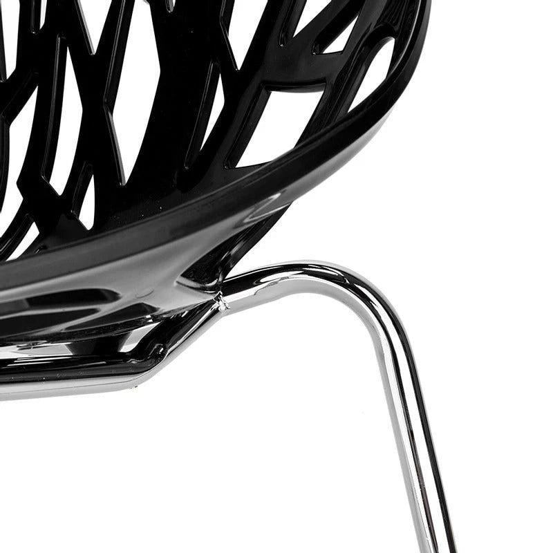 Sillas de comedor estilo nido de pájaro negras, plástico PP y patas cromadas, juego de 4