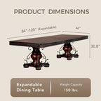 Mesa de comedor tradicional marrón cereza, madera y metal, 8 plazas