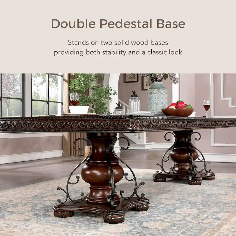 Mesa de comedor tradicional marrón cereza, madera y metal, 8 plazas