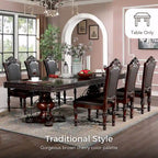 Mesa de comedor tradicional marrón cereza, madera y metal, 8 plazas