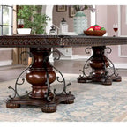 Mesa de comedor tradicional marrón cereza, madera y metal, 8 plazas