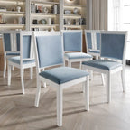 Silla de comedor de terciopelo blanco y azul claro con respaldo de rombos, juego de 6, capacidad para 6 personas