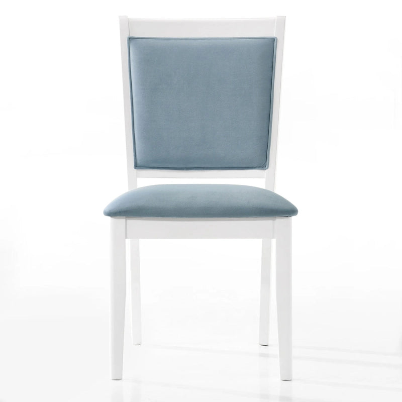 Silla de comedor de terciopelo blanco y azul claro con respaldo de rombos, juego de 6, capacidad para 6 personas